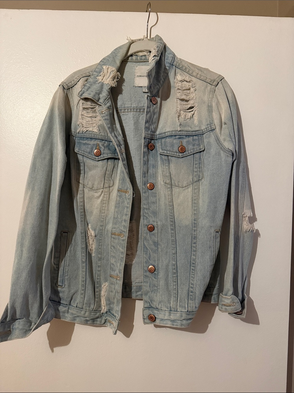 Thread & Supply Light Blue Distressed Denim Jacket